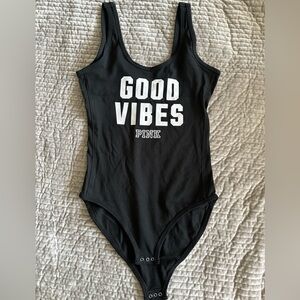PINK Victoria's Secret Women’s bodysuit- Good Vibes; Size XS; NWOT